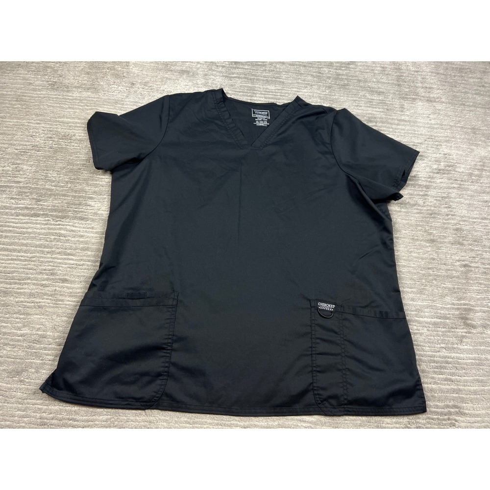 Cherokee Scrub Top Unisex 2XL Black Revolution WW620 V-Neck Stretch Pockets